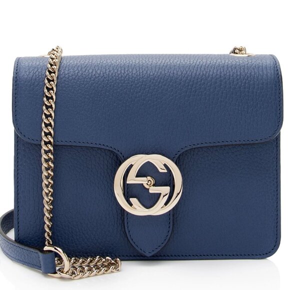 GUCCI Interlocking G Blue Leather Shoulder Bag 650-081525 - Picture 1 of 15